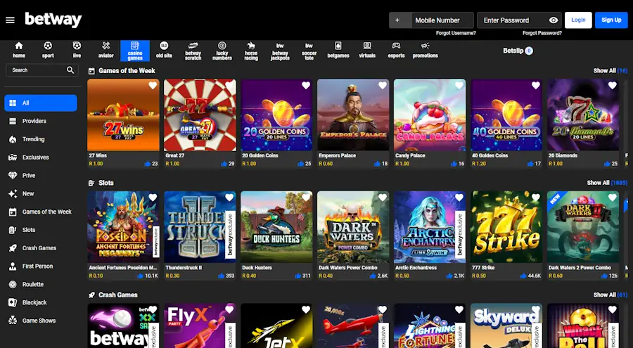 Betway Casino Games Screenshot